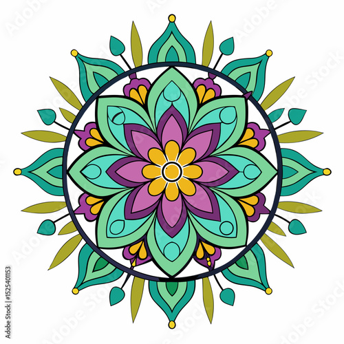 Floral Mandala with Butterflies – Colored Vector on White