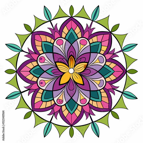 Floral Mandala with Butterflies – Colored Vector on White