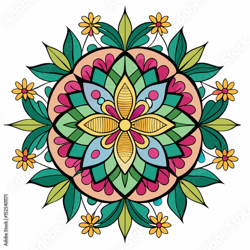 Floral Mandala with Butterflies – Colored Vector on White