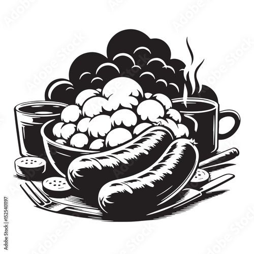 Bangers and Mash with Coffee Silhouette