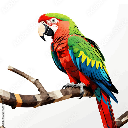 Colorful Parrot Illustration-Vibrant Macaw on Branch-Detailed Bird Art-Tropical Wildlife Design-Exotic Pet Image-Unique Parrot Artwork-Digital Parrot Graphic