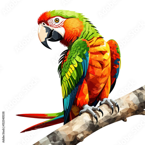 Colorful Parrot Illustration-Vibrant Macaw on a Branch-Exotic Bird Art Print-Tropical Wildlife Design-Unique Bird Artwork-Perfect for Nature Lovers-Modern Parrot Decor