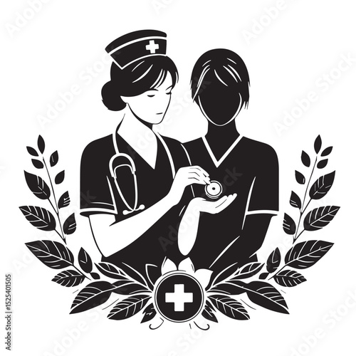 Nurses and Healthcare Professionals Silhouette with Laurel Wreath