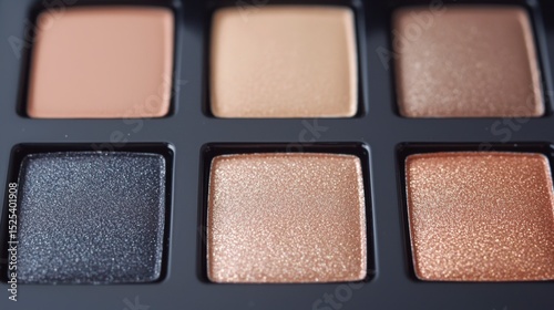 eyeshadow palette Makeup palette with a range of neutral and shimmery eyeshadow colors.