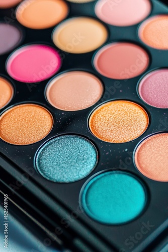eyeshadow palette Colorful eyeshadow palette showcasing a variety of shades in a close-up view.