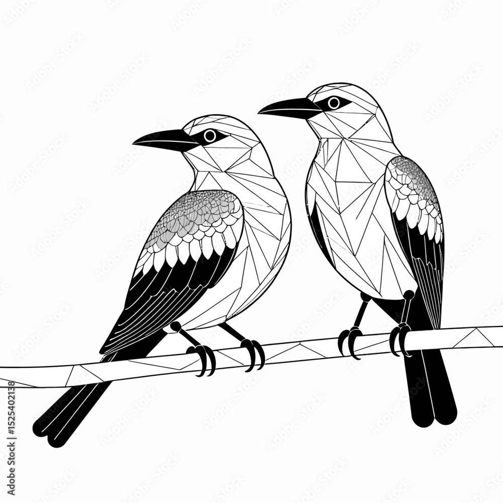 Obraz premium Geometric Bird Art- Modern Bird Illustration- Black and White Bird Drawing- Printable Bird Design- Elegant Bird Line Art- Contemporary Bird Decor- Minimalist Style