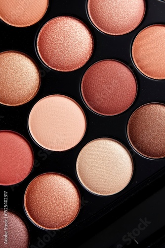 eyeshadow palette Makeup palette featuring various metallic eyeshadow shades in circular pans.