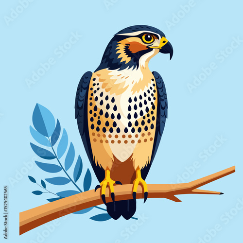Majestic Falcon Illustration-Vector Image of a Bird of Prey-Detailed Falcon Design on a Branch-Artwork for Nature Enthusiasts-Wildlife Themed Graphics