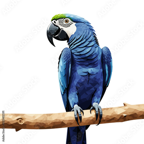 Majestic Blue Macaw Parrot Perched on a Branch-Vibrant Bird Art-Detailed Illustration of a Tropical Bird-Exotic Avian Beauty-Stunning Polygonal Artwork