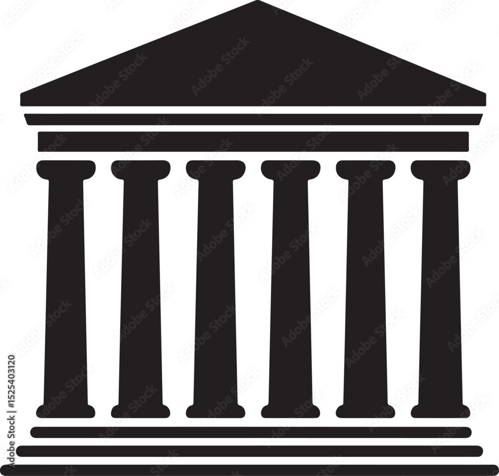 Fototapeta premium Majestic building with columns icon silhouette, authority, and institutional power, symbolizing government vector icon