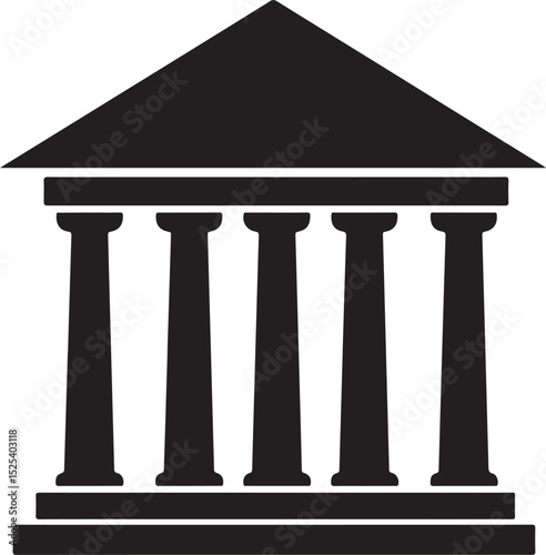 Majestic building with columns icon silhouette, authority, and institutional power, symbolizing government vector icon