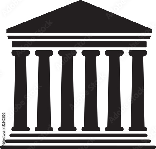 Majestic building with columns icon silhouette, authority, and institutional power, symbolizing government vector icon