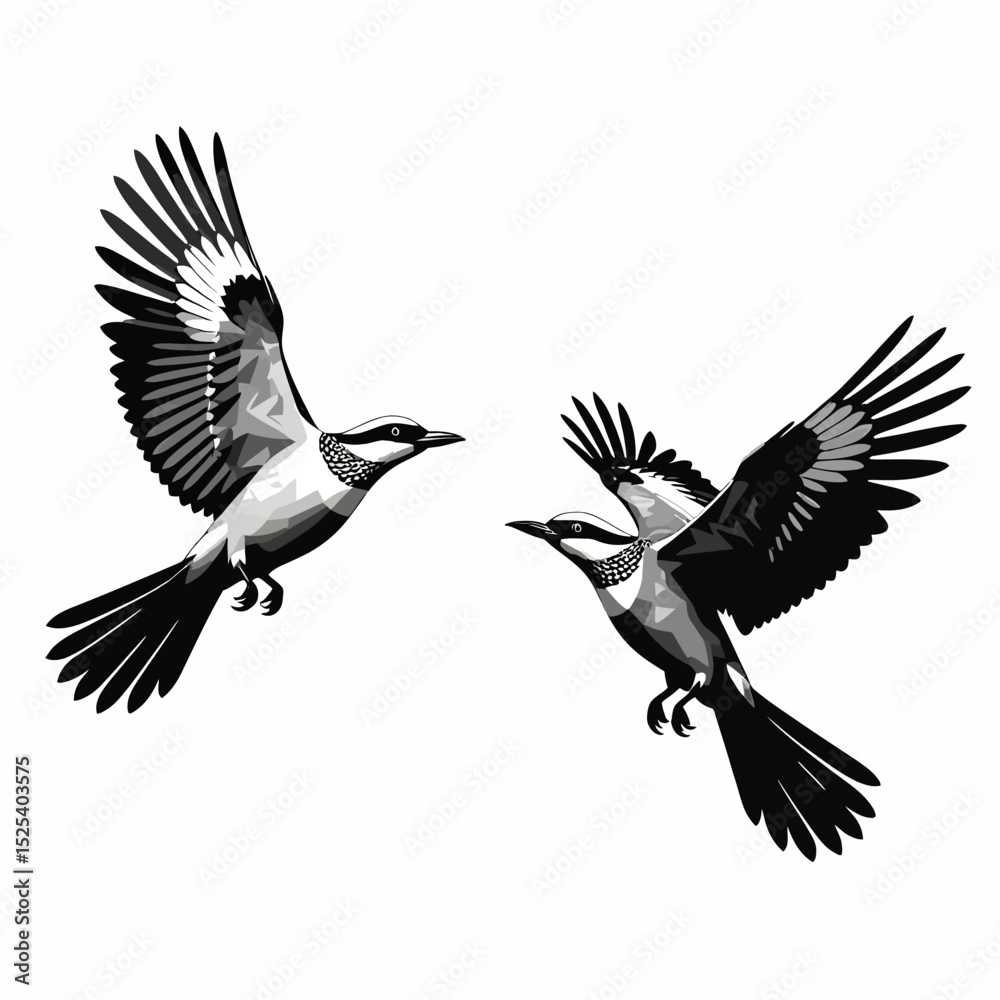 Obraz premium Two Birds in Flight Graphic Illustration - Black and White Bird Art - Flying Bird Design for Prints and Digital Projects - Birdwatching Theme Image