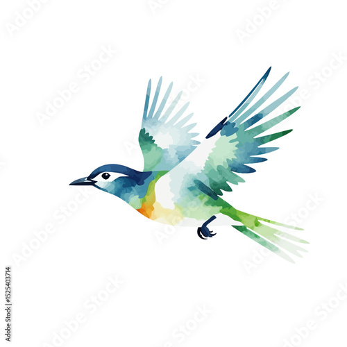 Watercolor Bird Illustration-Beautiful Flying Bird Art Print-Blue and Green Avian Painting-Delicate Bird Artwork-Nature Inspired Home Decor