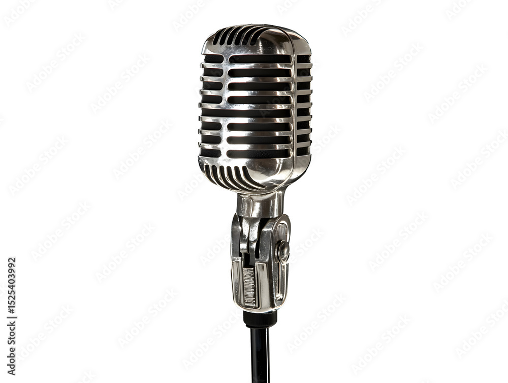 Fototapeta premium Vintage microphone isolated on black backdrop, ready for vocal performances