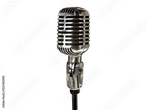 Vintage microphone isolated on black backdrop, ready for vocal performances photo
