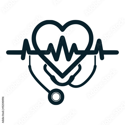 Medical illustration, minimalist design, heartbeat line, stethoscope icon 