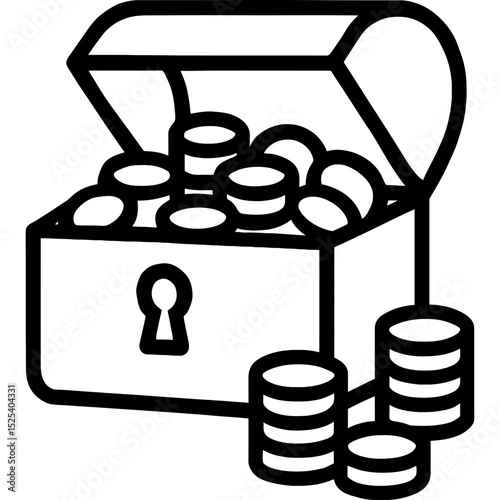 Minimalist treasure chest icon with coins