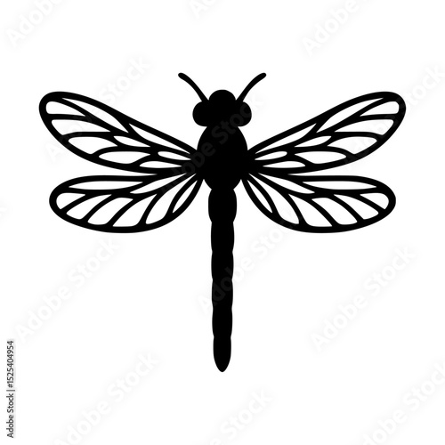 Minimalist black-and-white dragonfly icon vector art