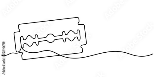 Razor blade continuous one line art drawing, continuous single drawn one line razor hand-drawn picture silhouette. Line art cutting blade razor, Continuous line drawing of shaving razor, single line. 
