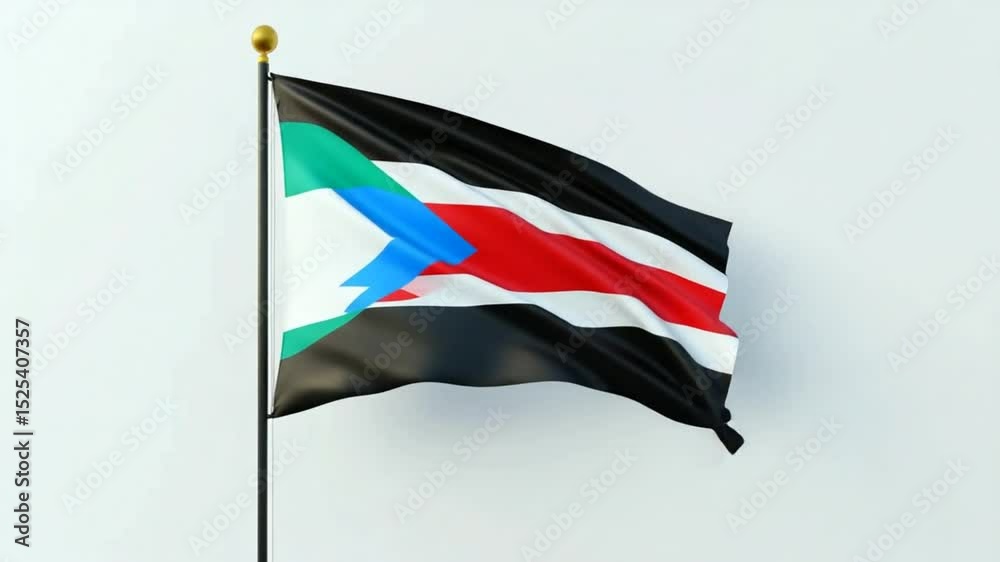 Animated waving flag of South Sudan States Unity on a white background studio