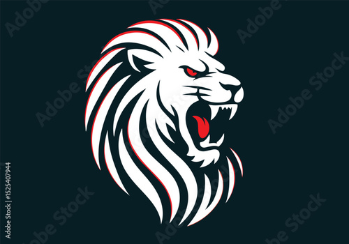 Royal Lion Head Logo – Monochrome White with Red Accents