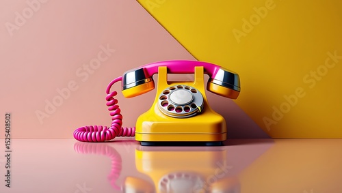 Retro telephone yellow pink vintage phone communication device rotary dial old style telephone telephone set