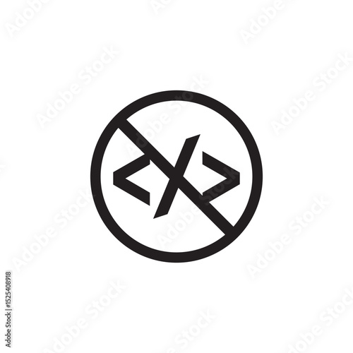 No Script Coding icon. vector Illustration style is a flat iconic symbol inside black crossed circle on a white background. eps10.