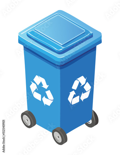 Blue Recycling Bin Side View White Symbol