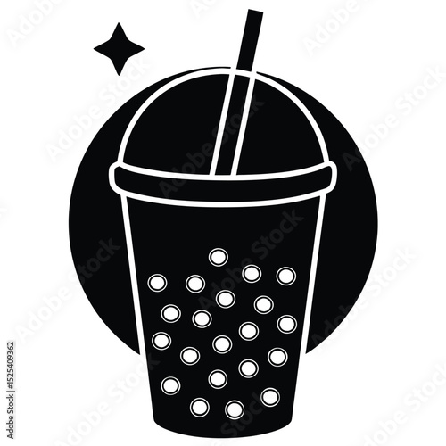 Stylish Black and White Bubble Tea Illustration Boba Drink Vector Graphic