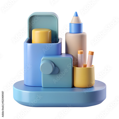 3d icon of modern school desk set up on a transparent background