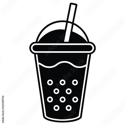 Black and White Vector Illustration of Bubble Tea