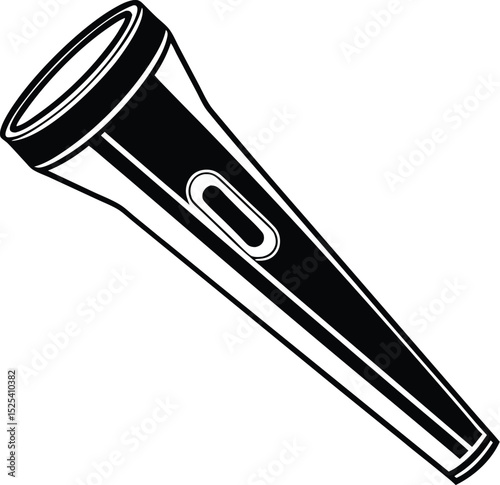 Flashlight symbol icon, torch light vector, handheld lamp silhouette, minimal lighting design, black utility graphic