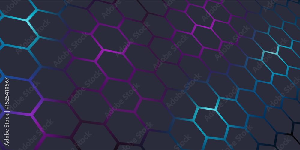 Fototapeta premium Dark gray 3D hexagonal technology vector abstract background. Blue and pink energy flashes under hexagon in modern technology futuristic background vector illustration, eps10