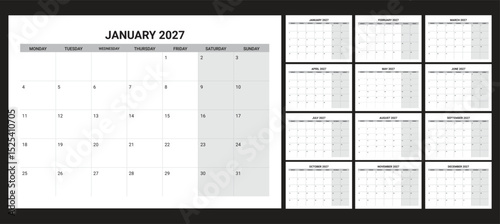 2027 Calendar Printable start from monday 