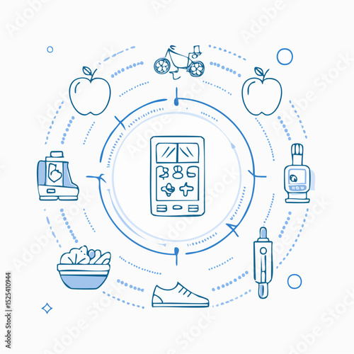 Healthy Lifestyle choices represented in an illustrative style, with interconnected symbols promoting wellbeing