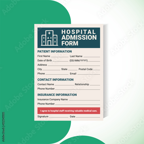 Modern Hospital Admission Form Template | Professional Medical Intake Sheet