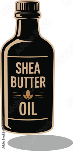 Stylized Illustration of a Shea Butter Oil Bottle for Beauty Product Branding.