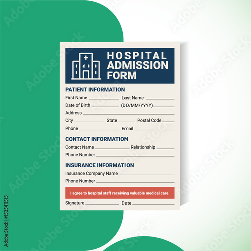 Modern Hospital Admission Form Template | Professional Medical Intake Sheet