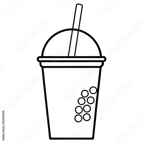 Refreshing Bubble Tea Vector Illustration Black and White Drink Icon