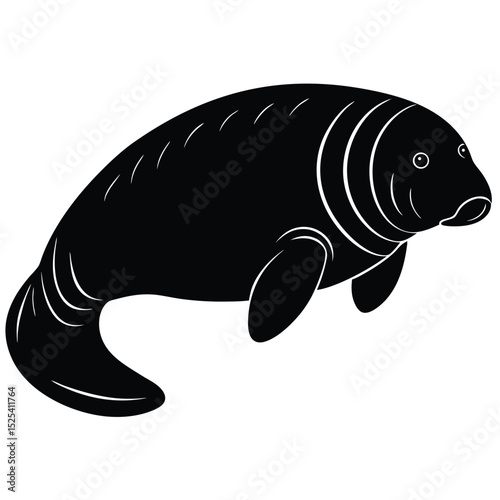 Stylized Black and White Manatee Vector Illustration