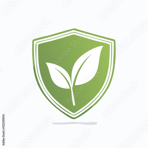 Green shield with leaves logo design. This logo symbolizes protection of nature and environment.  