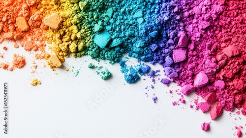 makeup colorful tone Colorful powder scattered on a surface, showcasing a gradient of hues from orange to purple.