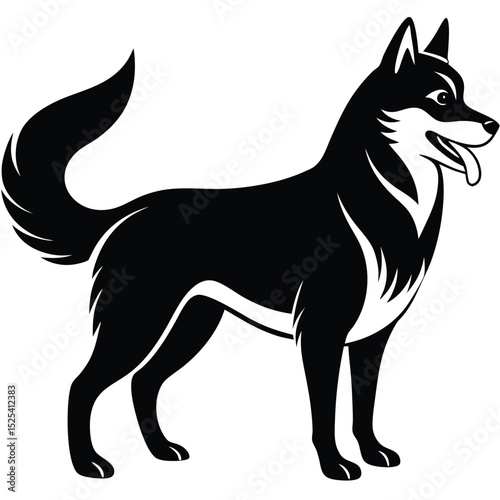 Elegant Husky Dog Silhouette Black and White Vector Illustration