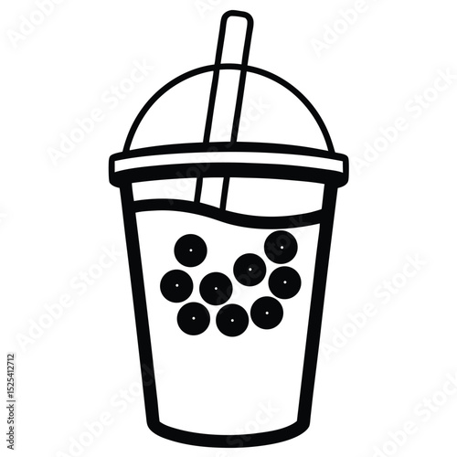 Monochrome Illustration Refreshing Boba Tea with Tapioca Pearls