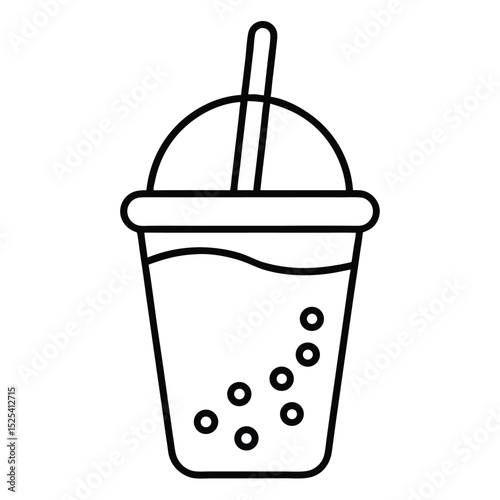 Line Art Illustration of Bubble Tea with Tapioca Pearls