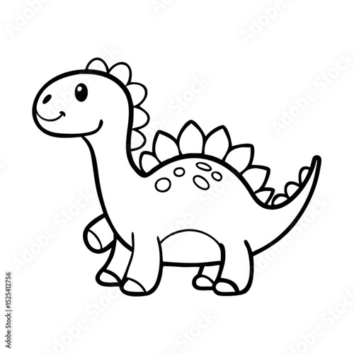 Here is a single sentence for naming and describing the image:

A fun, green baby cartoon dinosaur illustration, smiling happily as a cute prehistoric character