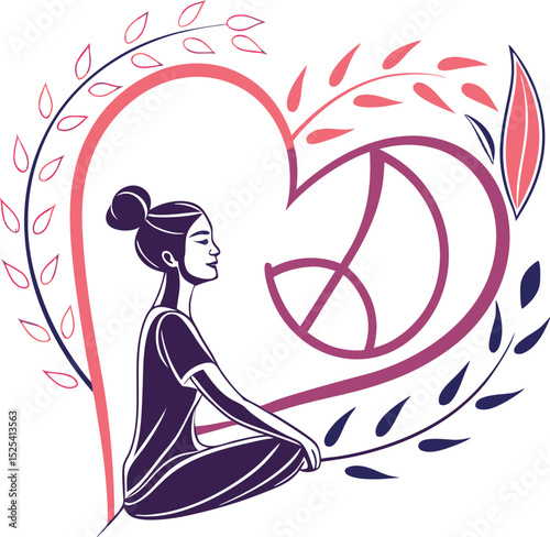 Woman meditating peace heart yoga mindfulness spiritual wellness