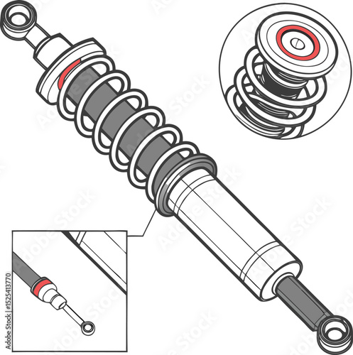 Detailed diagram of a shock absorber with internal components