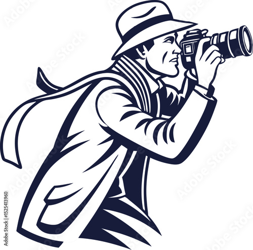 Photographer in fedora taking a photo illustration